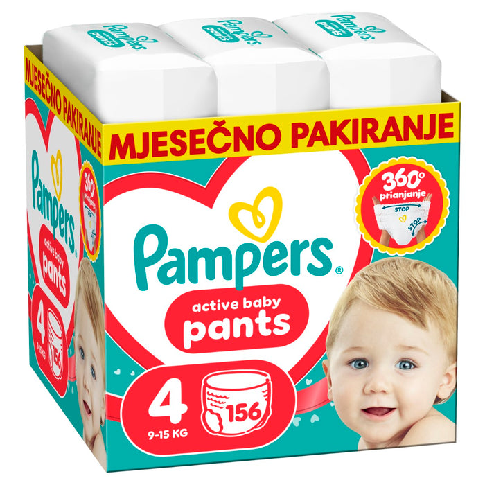 PAMPERS Active Baby Pants, pelene - gaćice, Vel. 4, 9kg-15kg, 156 kom