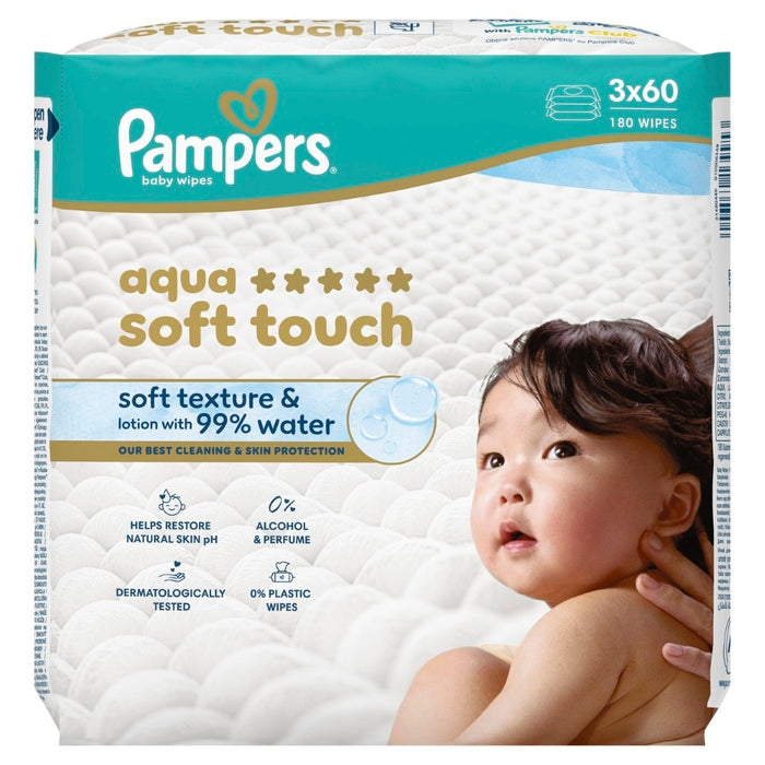 PAMPERS Aqua Soft Touch, vlažne maramice, 180 kom