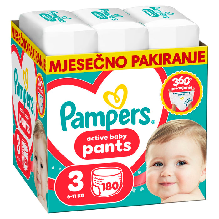 PAMPERS Active Baby Pants, pelene - gaćice, Vel. 3, 6kg-11kg, 180 kom
