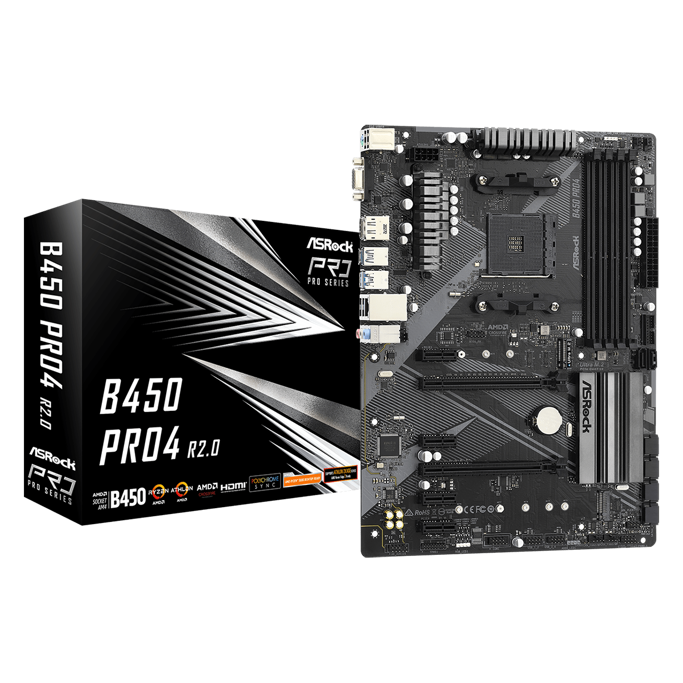 ASRock B450 Pro4 R2.0, AMD B450, AM4, DDR4, ATX, 90-MXBEE0-A0UAYZ