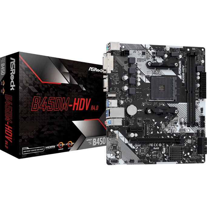 ASRock B450M-HDV R4.0, AMD B450, AM4, DDR4, mATX, 90-MXB9N0-A0UAYZ