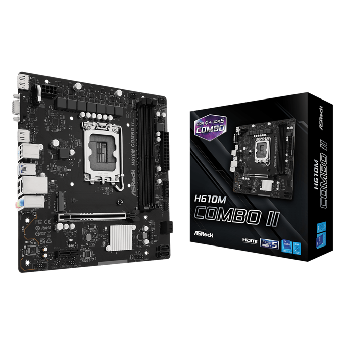 ASRock H610M-Combo II, Intel H610, LGA 1700, DDR4/DDR5, mATX, 90-MXBUN0-A0UAYZ
