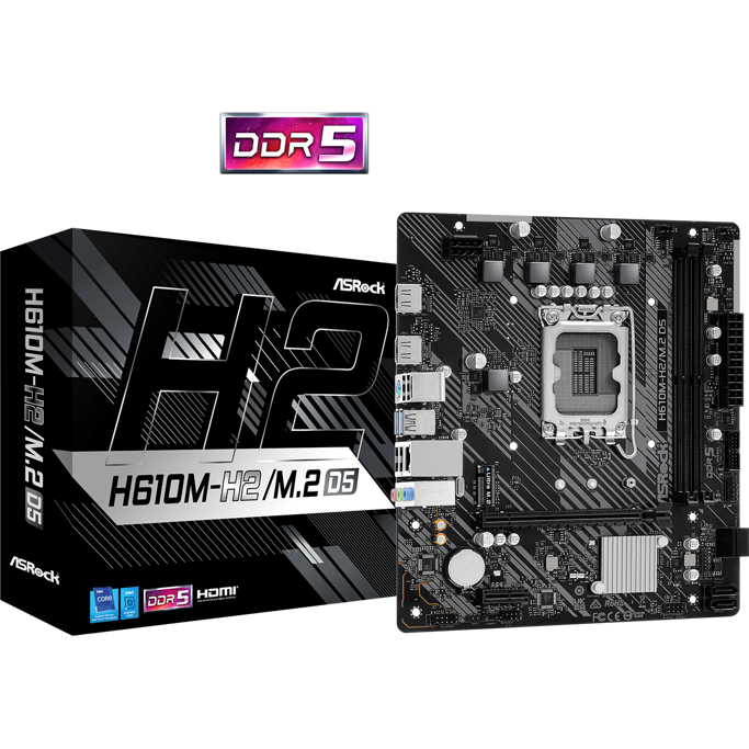 ASRock H610M-H2/M.2 D5, Intel H610, LGA 1700, DDR5, mATX, 90-MXBML0-A0UAYZ
