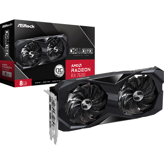 Asrock RX7600 Challenger OC, 8GB GDDR6, AMD Radeon, RX7600 CL 8GO, 90-GA41ZZ-00UANF