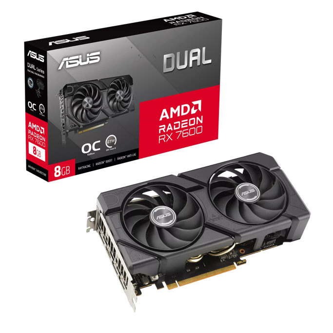 ASUS RX7600 OC, DUAL-RX7600-O8G-EVO, 8GB GDDR6, AMD Radeon, 90YV0LD0-M0NA00