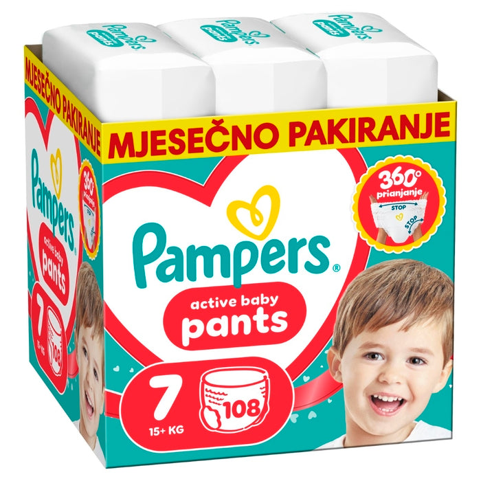 PAMPERS Active Baby Pants, pelene - gaćice, Vel. 7, 15kg+, 108 kom
