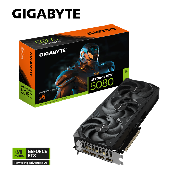 Gigabyte RTX5080 Windforce SFF, 16GB GDDR7, NVIDIA GeForce, GV-N5080WF3-16GD