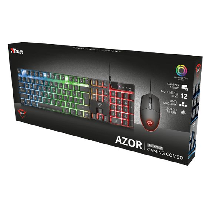 Komplet Trust GXT 838 Azor tipkovnica + miš, Gaming, osvjetljena, US, crna, USB, 23289 (PS4, PS5, Xbox)