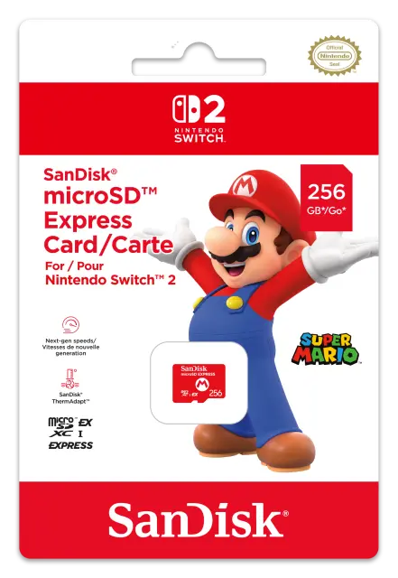 Nintendo Switch 2 Micro SD Card Sandisk Mario Logo